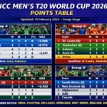 ICC T20 World Cup 2026 Standings Points Table for All Groups