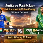 India vs Pakistan Full Scorecard & 61-Run Victory Highlights
