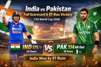 India vs Pakistan Full Scorecard & 61-Run Victory Highlights