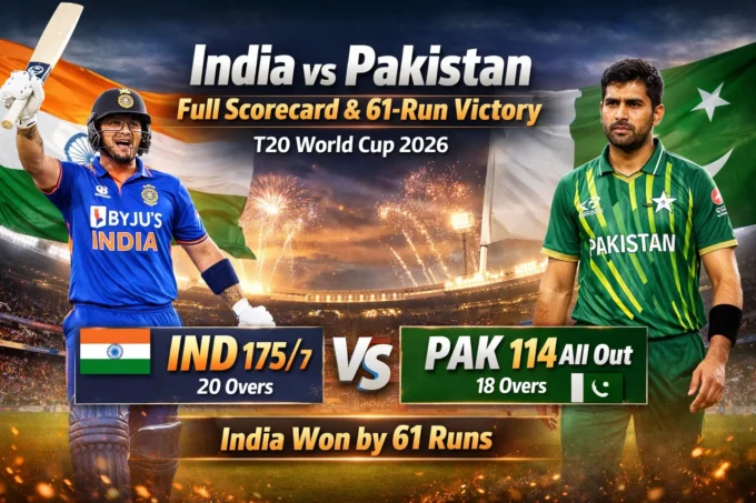 India vs Pakistan Full Scorecard & 61-Run Victory Highlights