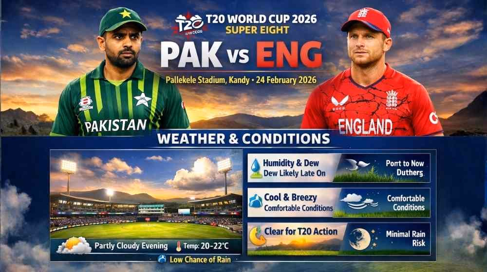 Pallekele Stadium Weather Today Pak vs Eng T20 2026